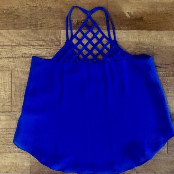NWT MINE royal blue high-low razerback tank top with lattice back. Medium - Picture 2 of 10